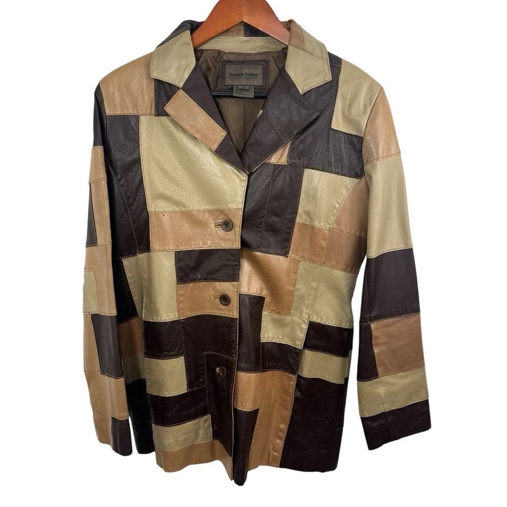 Brandon Thomas Leather Patchwork Jacket Brown Boho Medium Hippy Festival